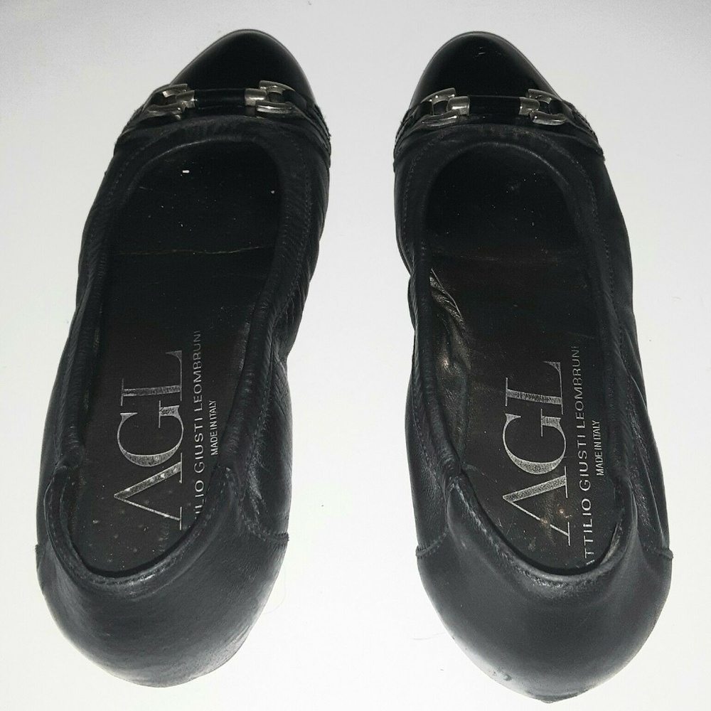 AGL Black Leather Ballet Flats Patent Cap Horsebit - Picture 3 of 7